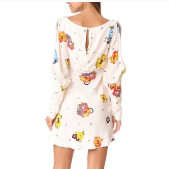 EUC Size 0 Free People ivory "Sunshadow" floral slitsleeve mini dress - Picture 3 of 7